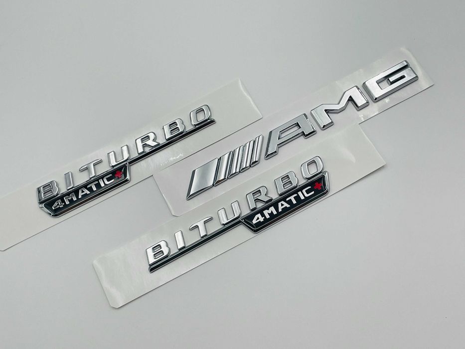 Set Embleme Compatibile Mercedes biturbo 4matic+ AMG crom