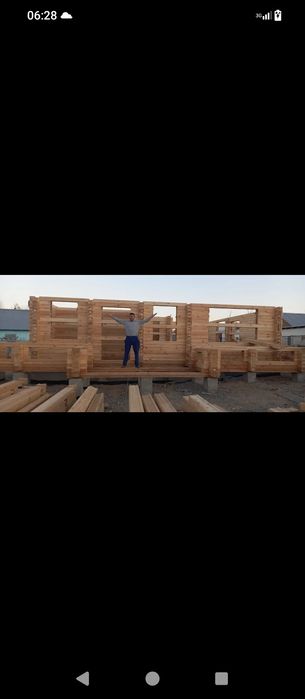 Сборка срубов из оцилиндрованного бревна бруса под ключ .