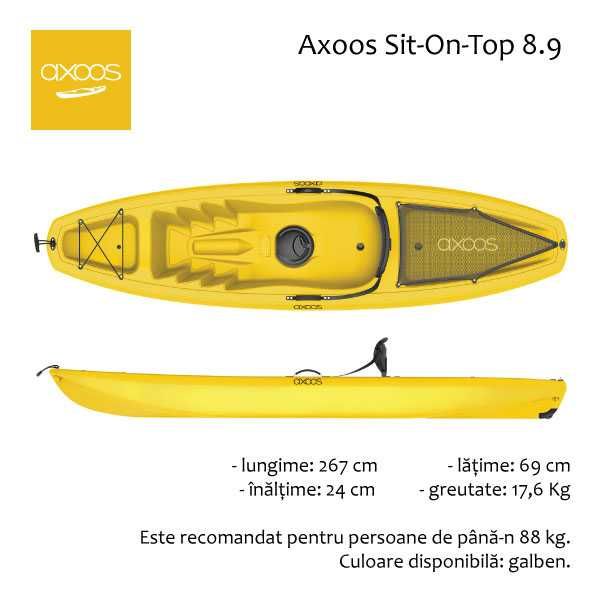Vesta de salvare + padela GRATUIT: Caiac Axoos, Sit-On-Top 2.67 metri