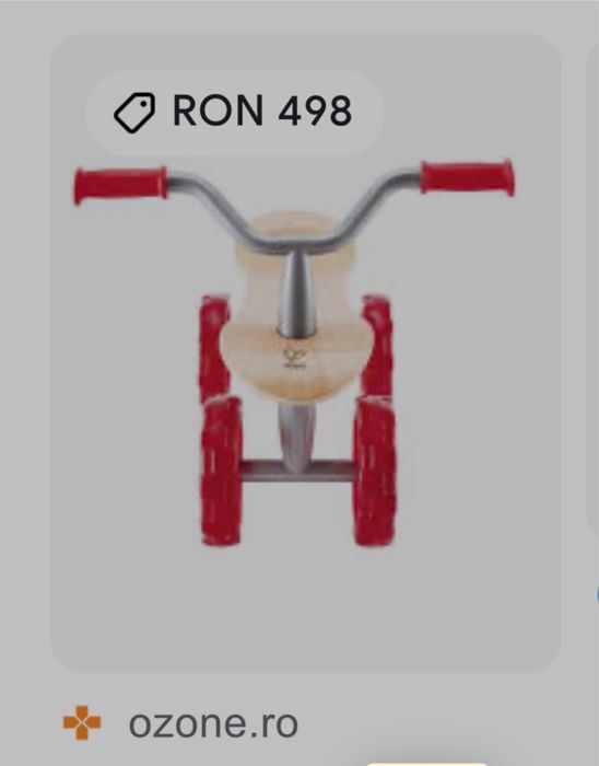 Bicicleta fara pedale Hape Trail Rider, din metal si lemn, cu 4 roti