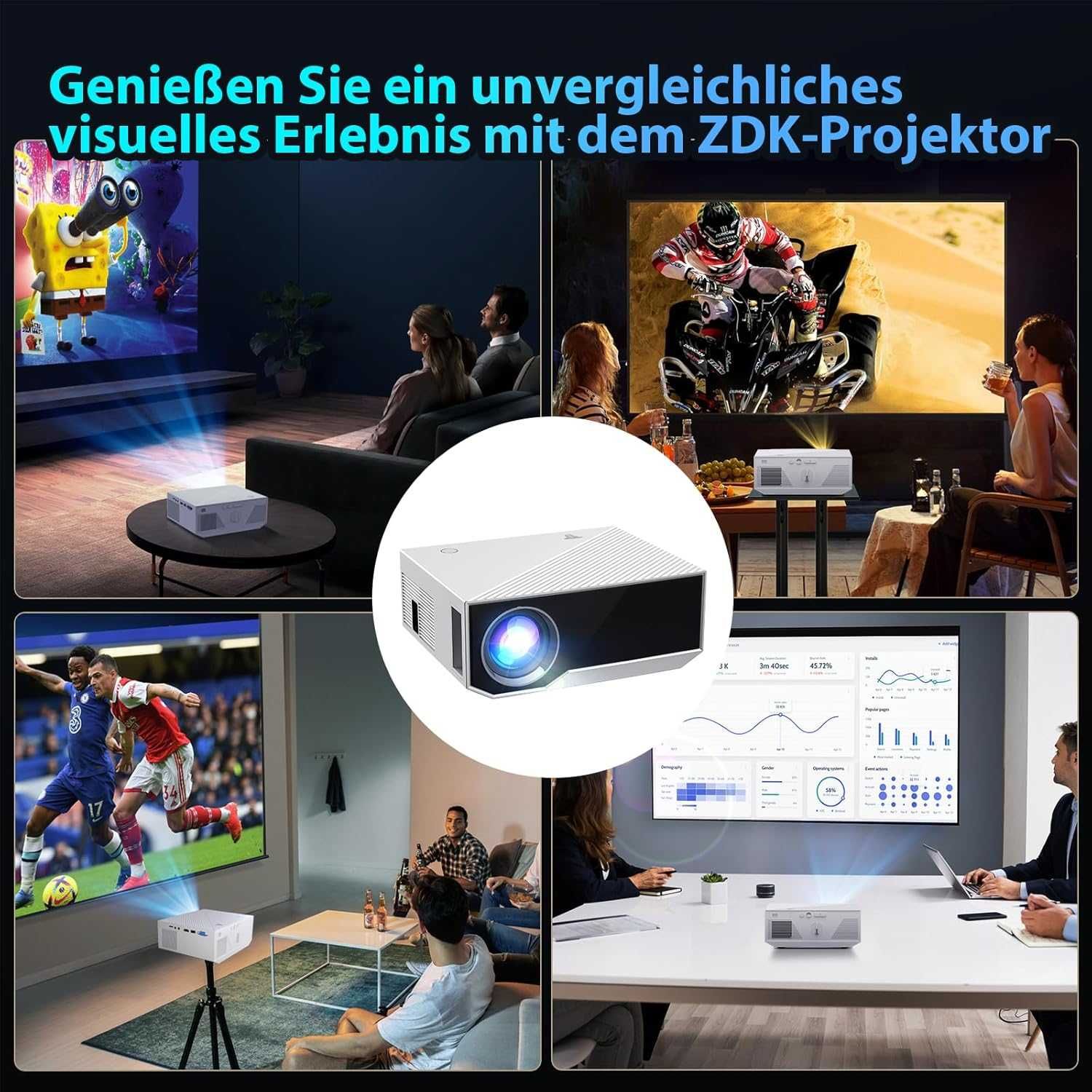 ZDK проектор 2024 с 5G WiFi поддръжка Ultra HD 1080P