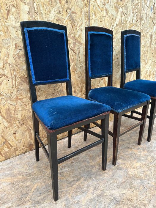 Set 3 Scaune Vintage cu Sezut si spatar tapitat; Scaun din lemn