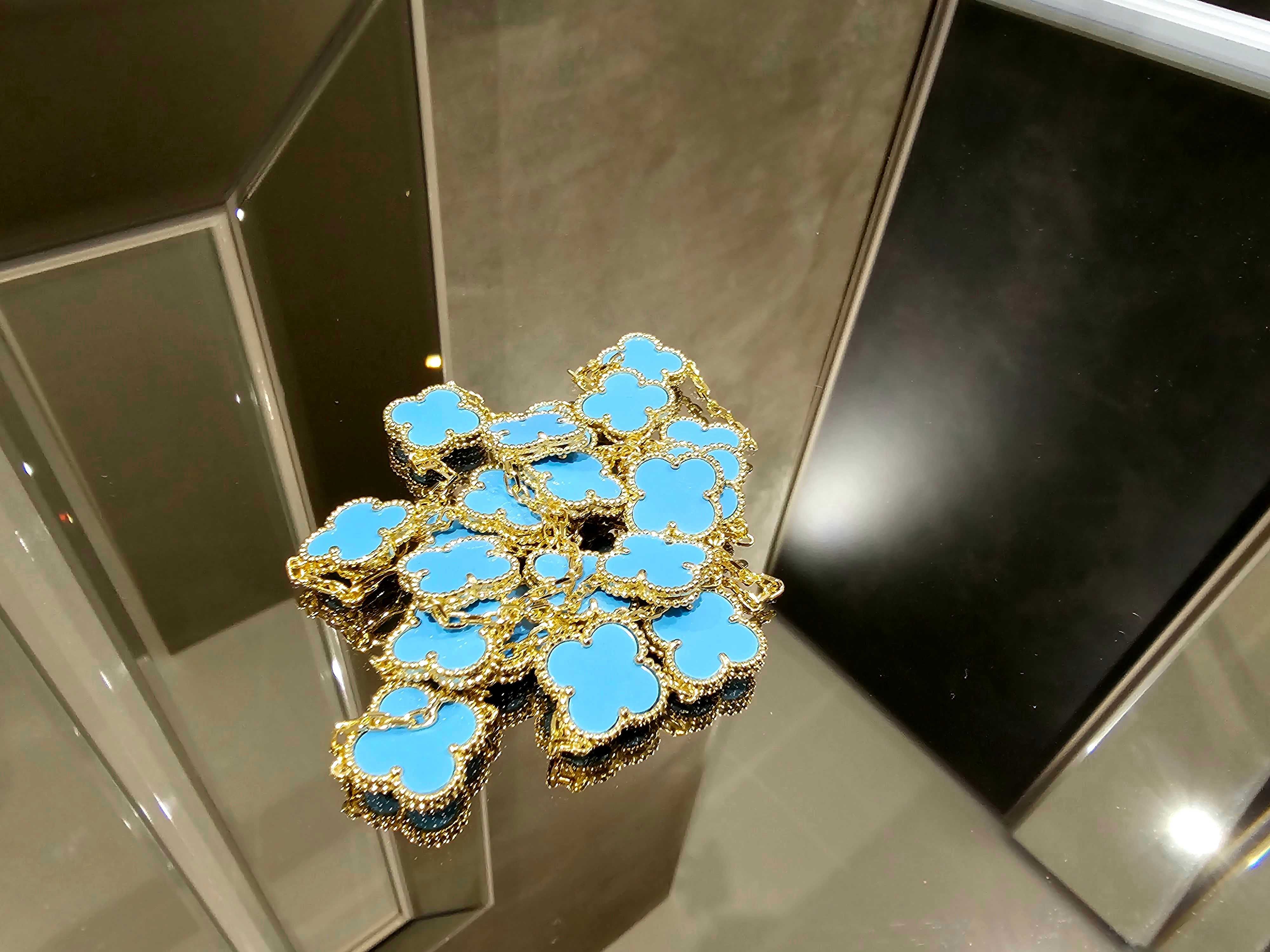 Van Cleef & Arpels VCA Gold Turquoise Agate 20 Alhambra Дамско Колие