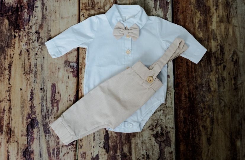 Costum botez băieți crem 0-3 luni