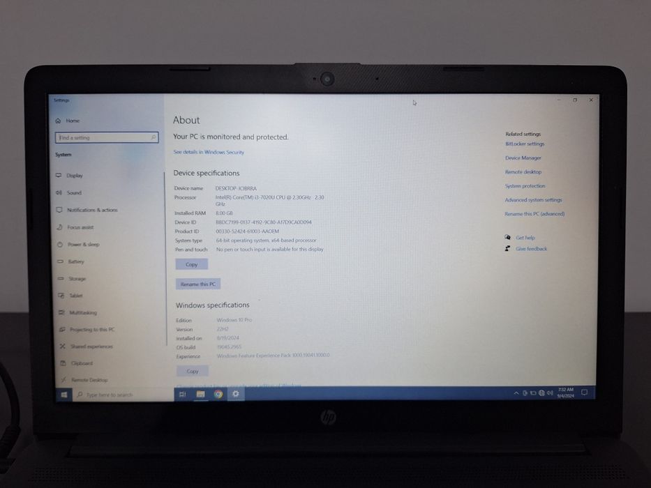 Laptop HP I3-7020 CPU 2,3GHz 8GB RAM