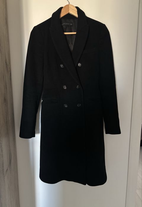 Palton Zara - cambrat - negru - marimea S/36 - impecabil - 48% lana