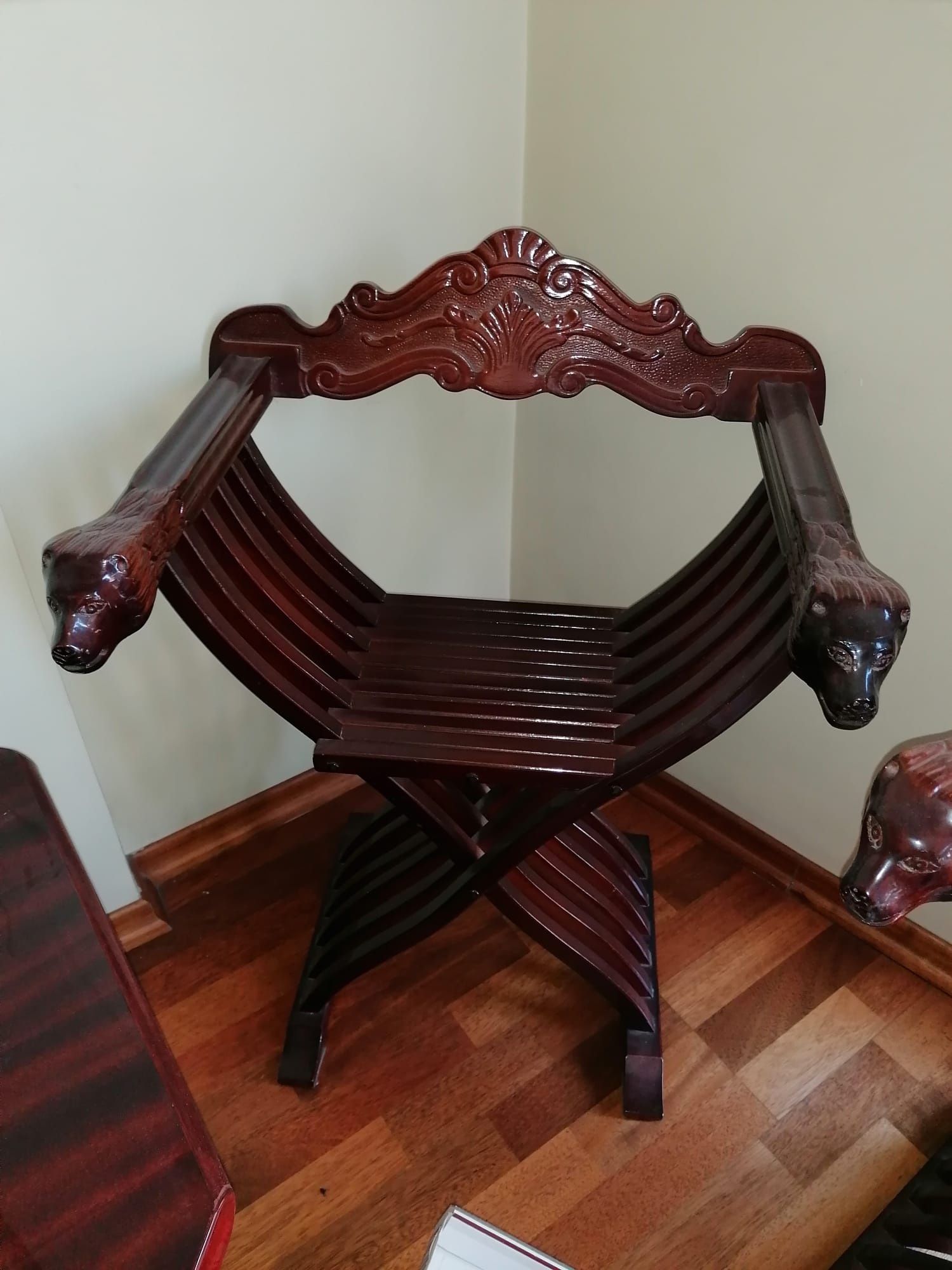 Set 4 scaune foarfeca Savonarola,  din lemn,  plus  masa