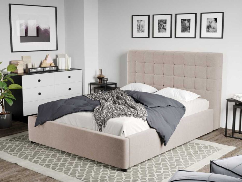 Pat Tapitat pentru saltea de 190 Rivo Bej-Swing 2 rabatabil cu lada