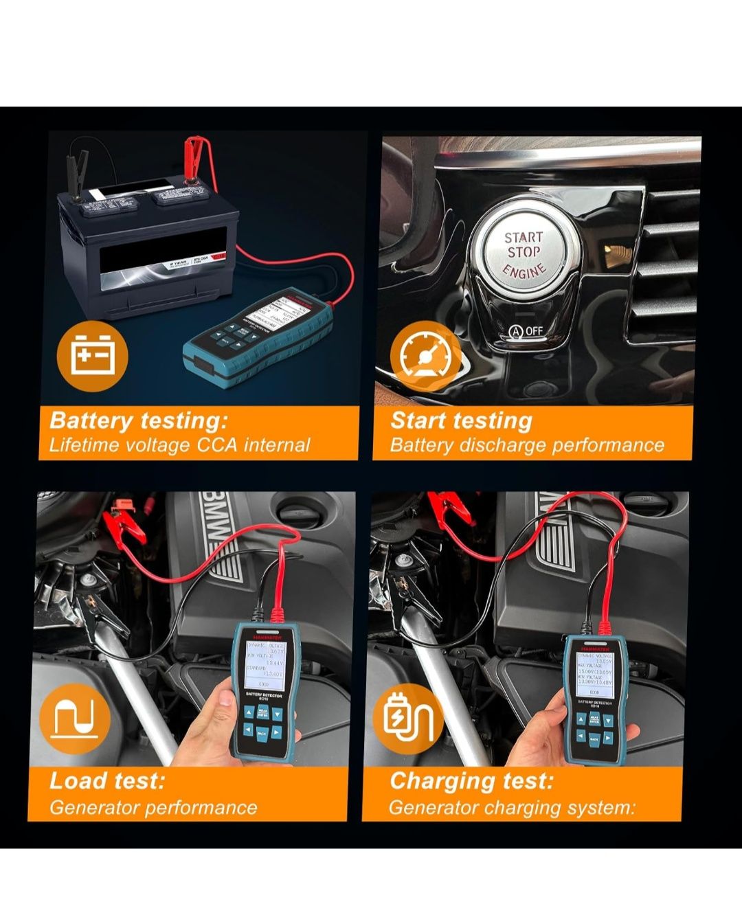 Tester Baterie Auto HANMATEK BD10 – 12V/24V, 100-2000 CCA, analiză dig