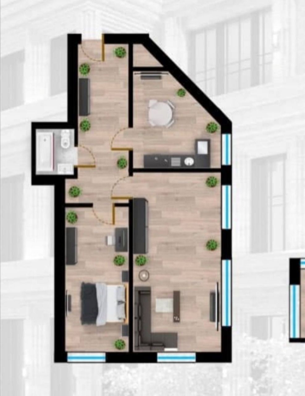 Продажа ЖК Sayram Tower Коробка 2х ком. 69 кв.м