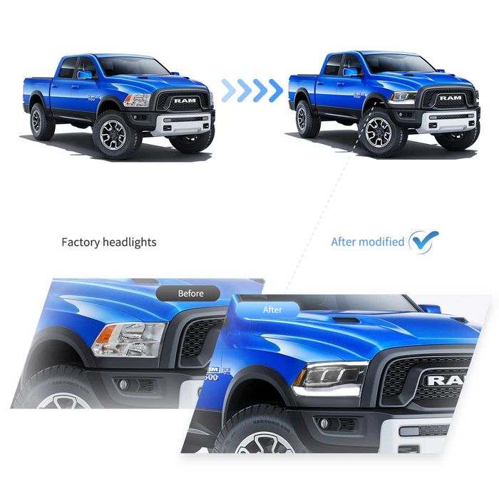 Комплект LED фарове с динамични мигачи за Dodge Ram 2009 - 2018