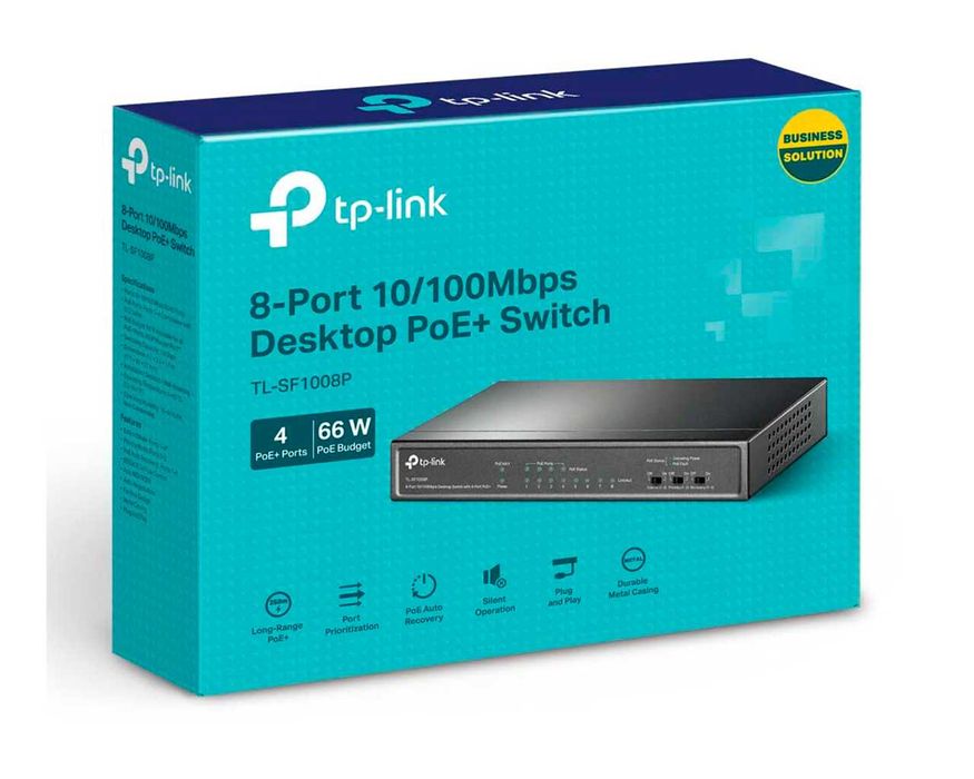 PoE коммутатор TP-LINK  TL-SF1008P 8xRJ45(4 порта с поддержкой PoE)  8