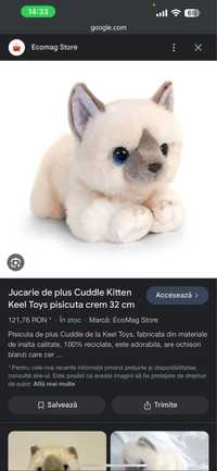 Jucarie de plus Cuddle Kitten Keel Toys pisicuta