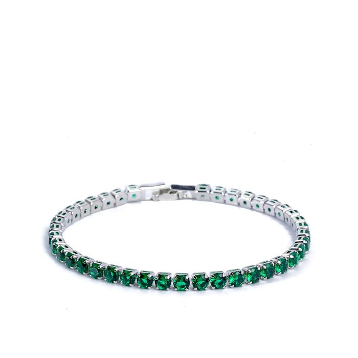 Bratara tennis unisex argintiu piatra verde smarald