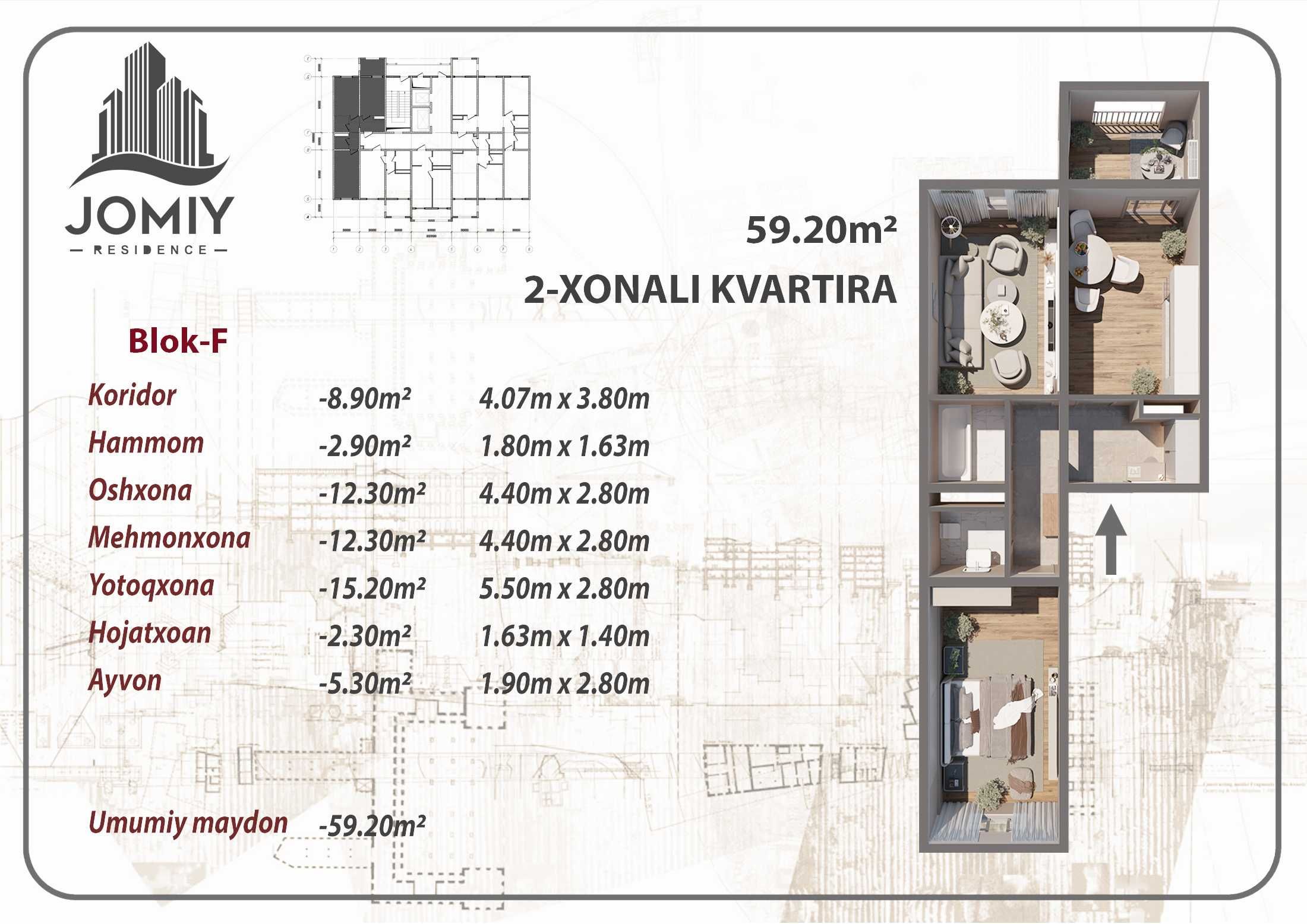 Jomiy Residencedan Noyob Taklif $10.000 bosh tulov
