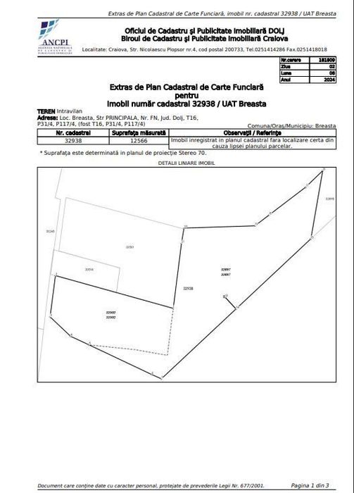 Teren comuna Breasta 12570mp,intravilan,parcelabil,50 euro mp
