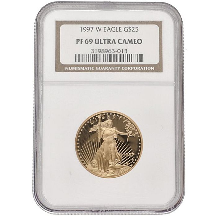 Monedă de aur SUA 25 dolari 1997.  Clasificată NGC, proof.