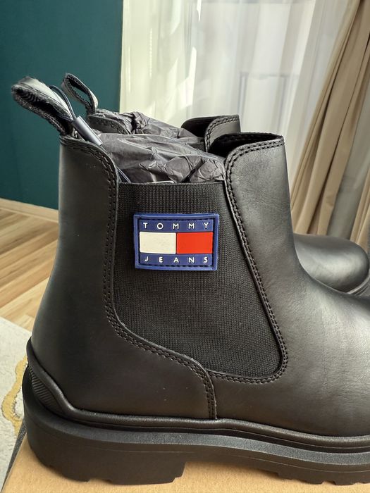 Tommy Jeans Leather Chelsea cizme negre marimea 43 noi originale