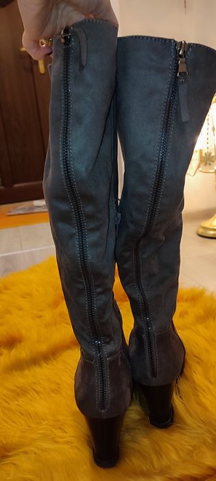 Cizme cu platformă pana la genunchi, gri, Graceland