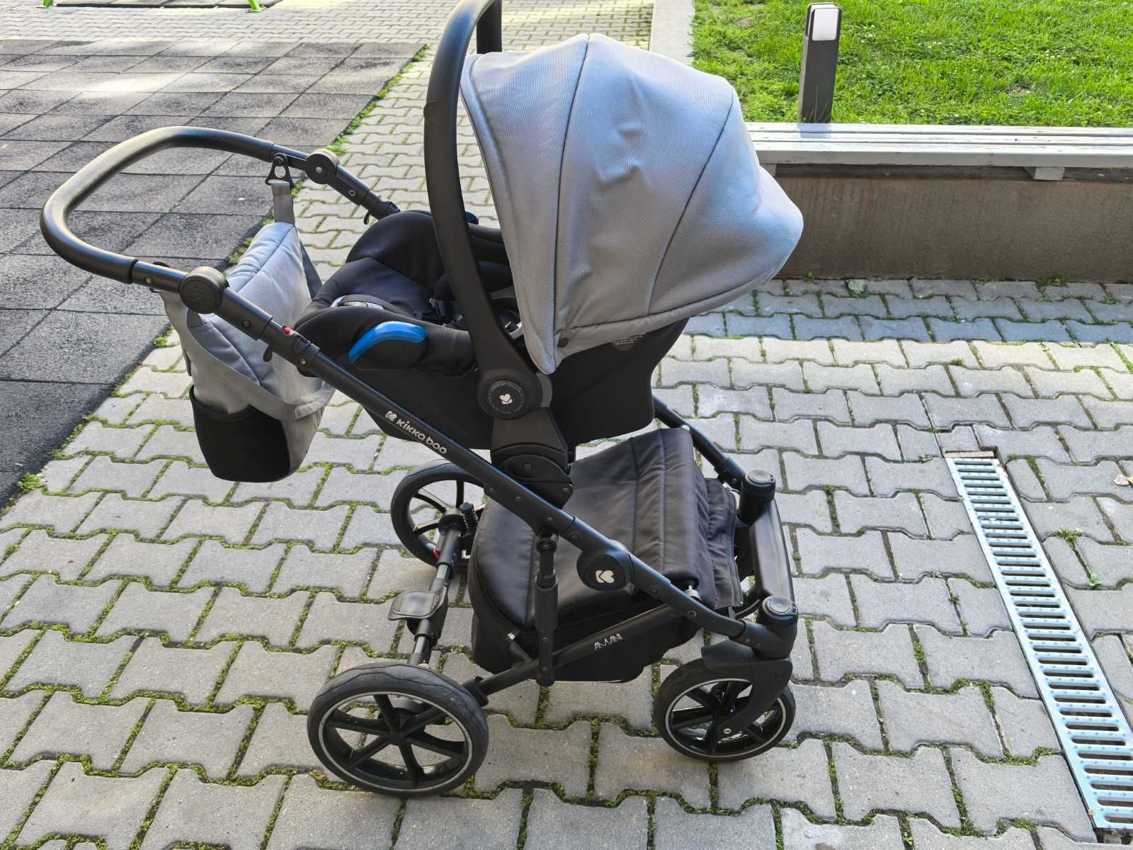 Бебешка сива комбинирана количка 3в1 с твърд кош Amani Grey
