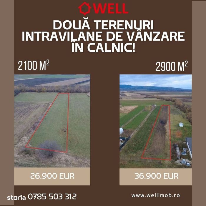 Două terenuri intravilane de vânzare în Calnic!