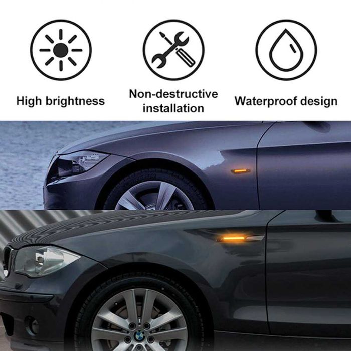 Set 2 semnale LED transparente dinamice BMW Seria 3 E90 E60 E87 E46