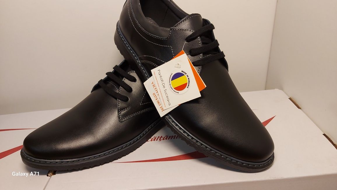 Pantofi bărbați model  : 207 negru maro șiret elastic piele naturala