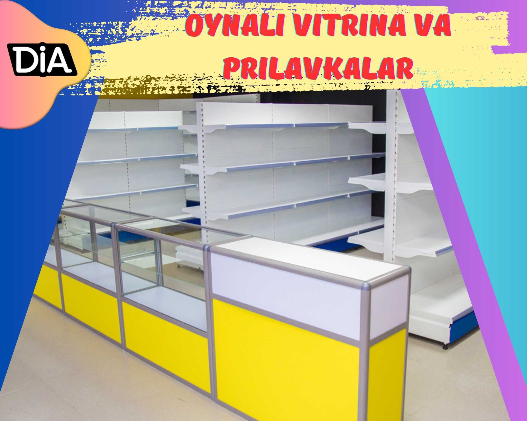 Прилавок витрина, стеклянная, metal Oynali vitrina va prilavkalar