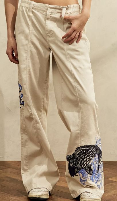 BDG Embroidered Ecru Y2K Cargo Pants
