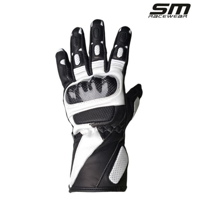 Manusi moto piele naturala SM Striker Black - White Long 
S, M, L, XL