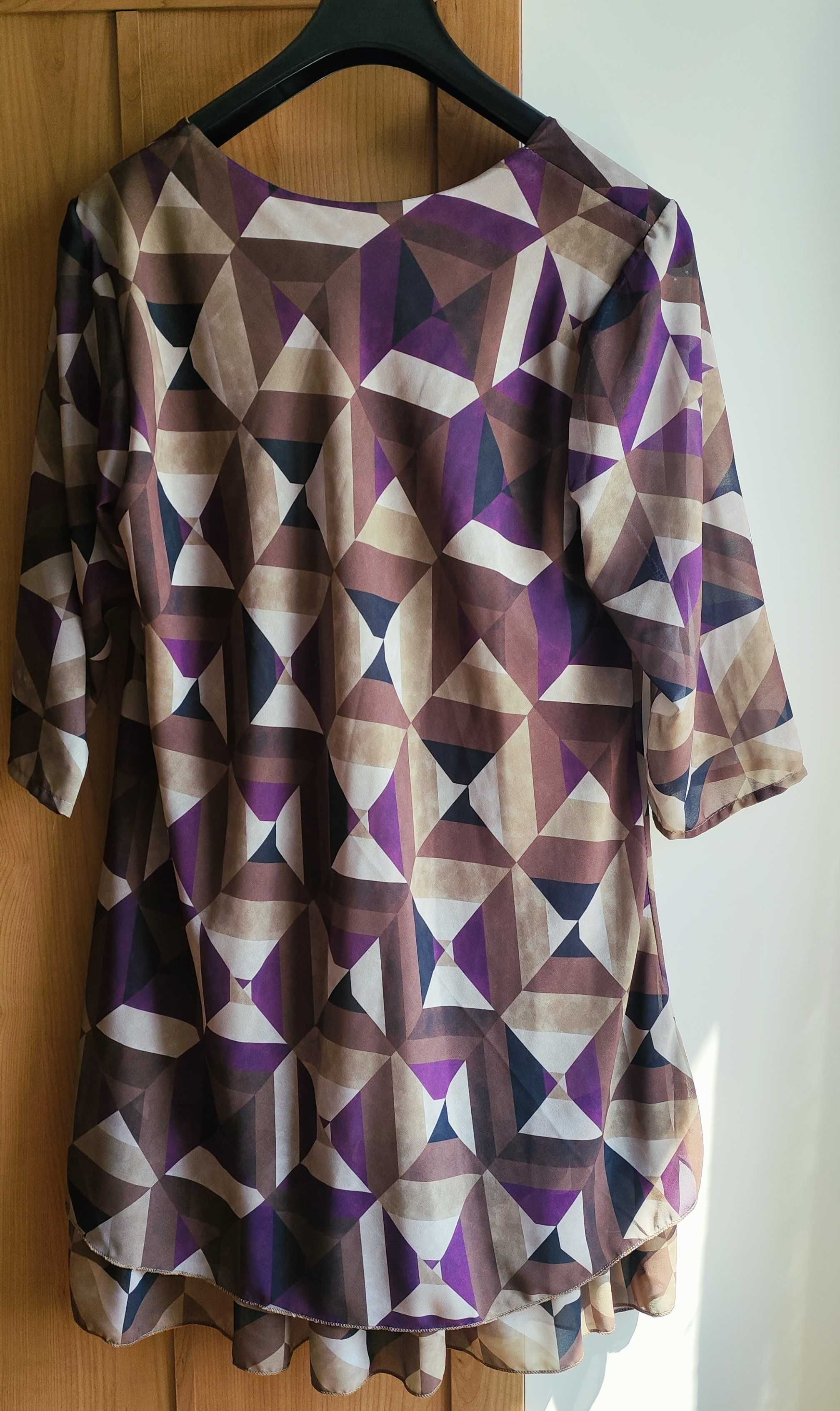 Дам.тюлена туника/рокля в бежово,тъмнокафяво и тъмнолилаво,пролет,4XL+