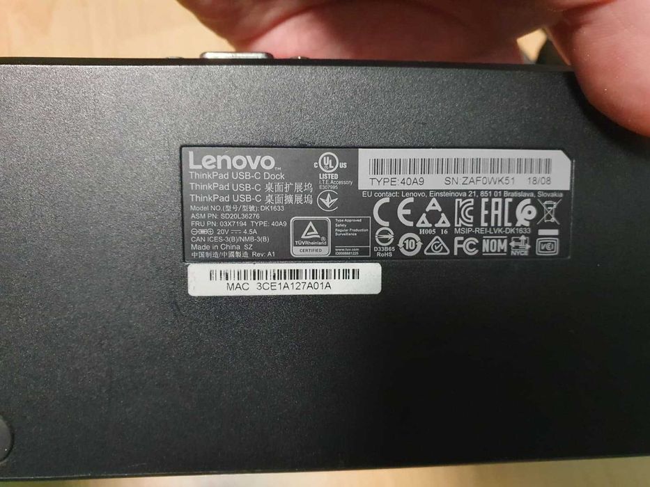 Docking Station Lenovo ThinkPad USB-C Dock 40A9 DK1633 Pachet Complet