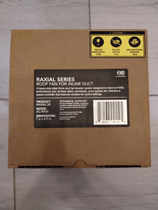 Ventilator inline AC Infinity Raxial S4 100mm cu controler viteză