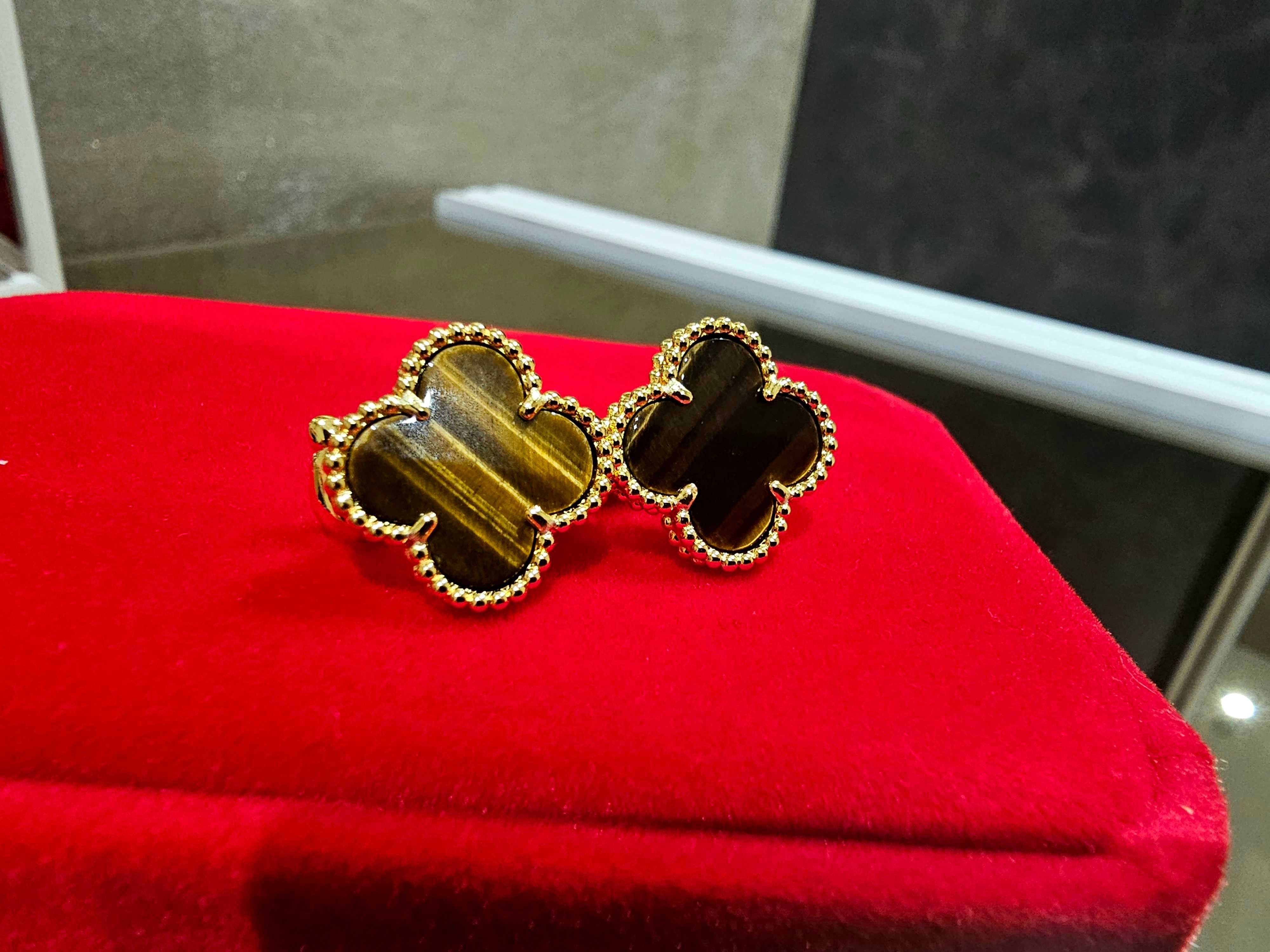 Van Cleef & Arpels VCA Gold Tiger Eye Alhambra Clips Дамски Обеци