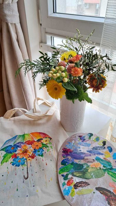 Ръчно рисувани памучни чанти и тениски