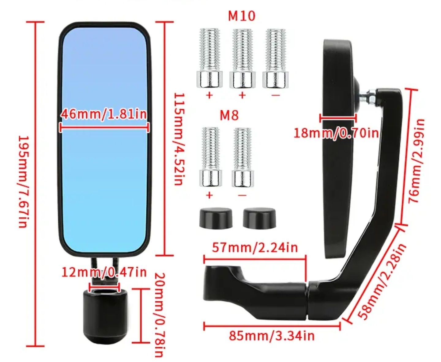 Oglinzi dreptunghiulare moto aluminiu motocicleta