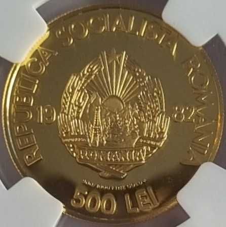 Moneda aur 500 lei Statul Dac 1982 gradata NGC PF69 Ultra Cameo