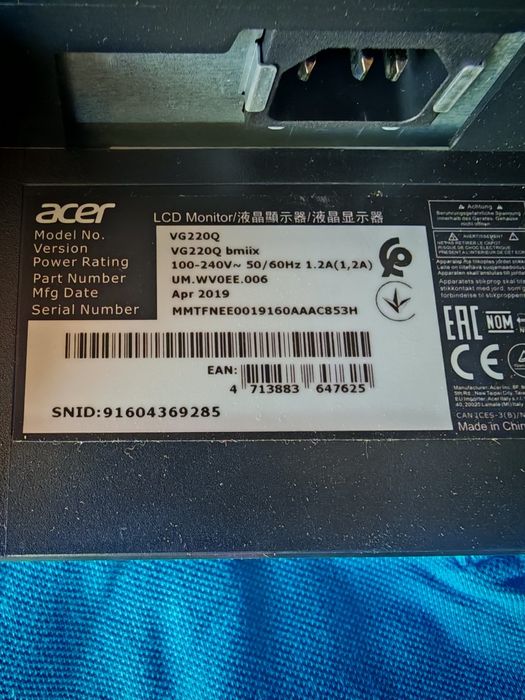 Monitor Gaming LED IPS Acer 22", FHD, 75Hz, 1ms, FreeSync, HDMI, VGA,
