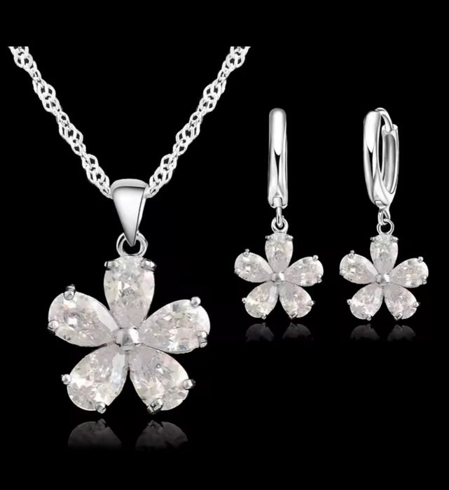 Seturi din argint sterling, colier cu pandantiv+ cercei rotunzi