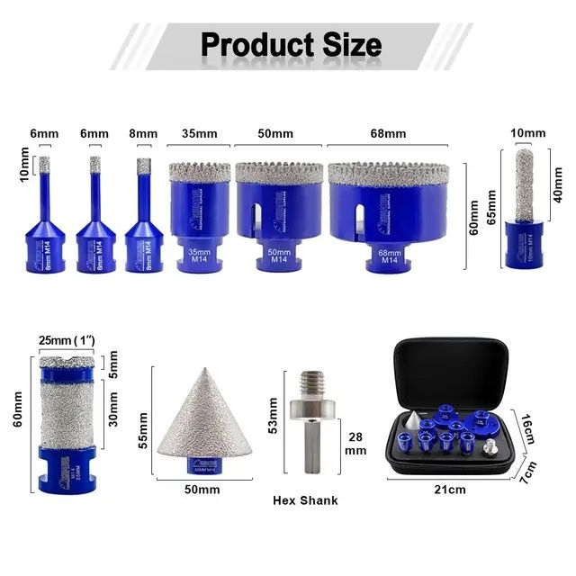 Комплект диамантени боркорони за плочки фаянс теракот гранитогрес SHDI