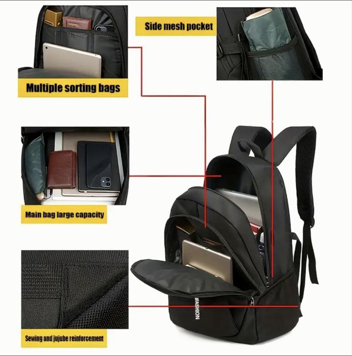 Мъжка обемна черна раница /Ергономична за спорт и туризъм -15%Промоция