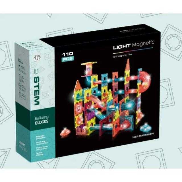 Set Inteligent de Constructie Magnetic cu Lumina , 110 piese, Komazi