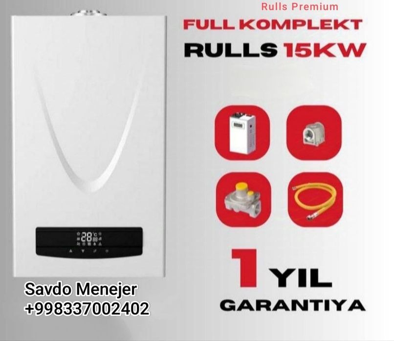 Rulls  15kw gazli kotel issiq suv va otopleniya,skladan dostavka