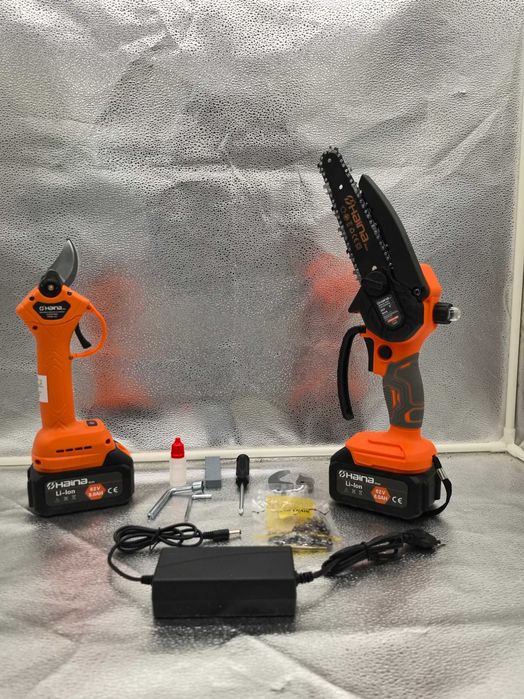 Kit gradinarit: Foarfeca + Drujba electrica, 2x 48V – Pachet complet!