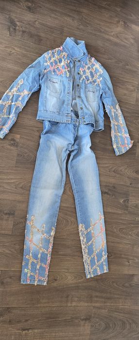 Красив дънков комплект Sassofono с бродерия