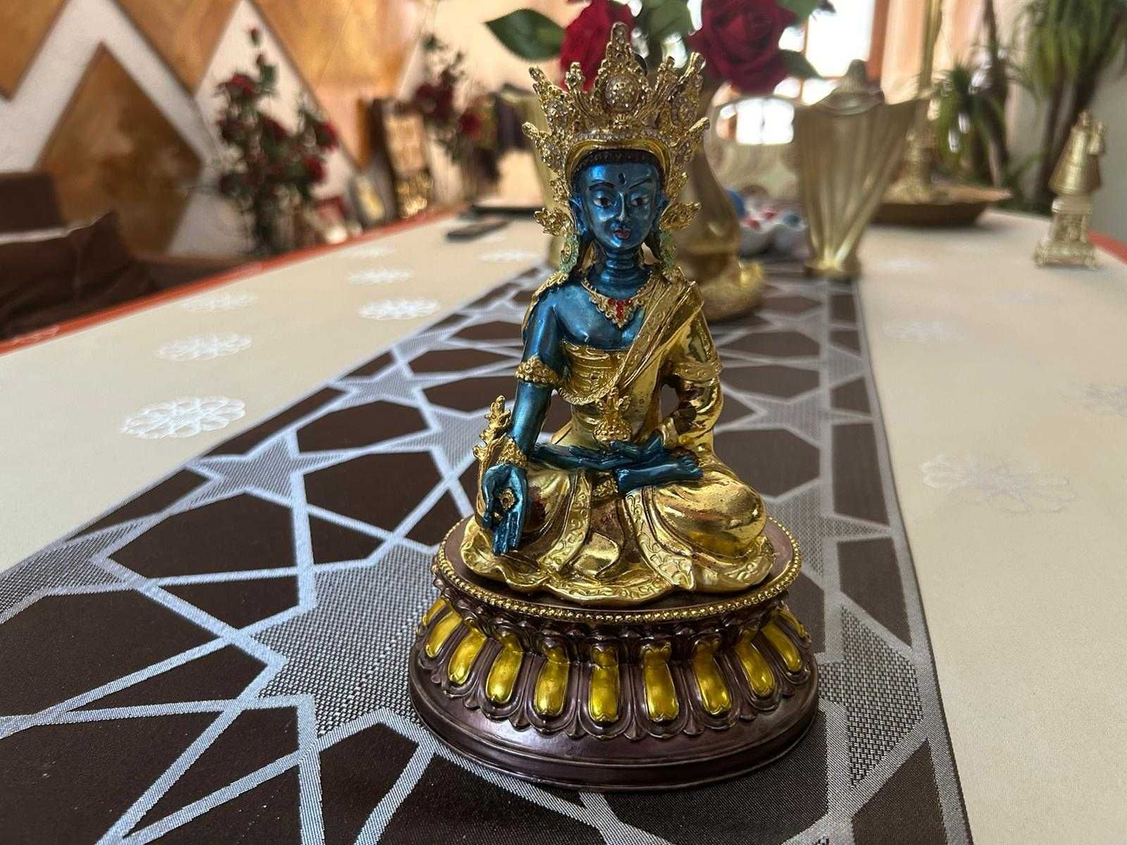 Superbă statuetă Buddha Medicinei+oglindă/metal/19,5cm/preț fix.