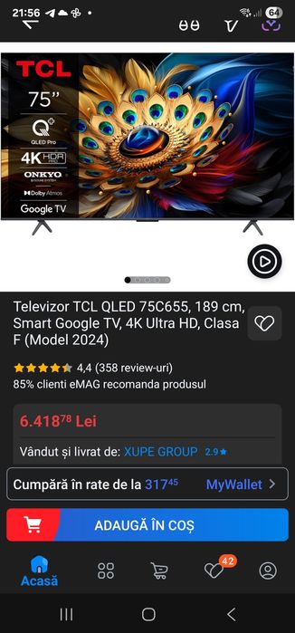 Vând Smart tv Q led sigilat diagonala 189cm