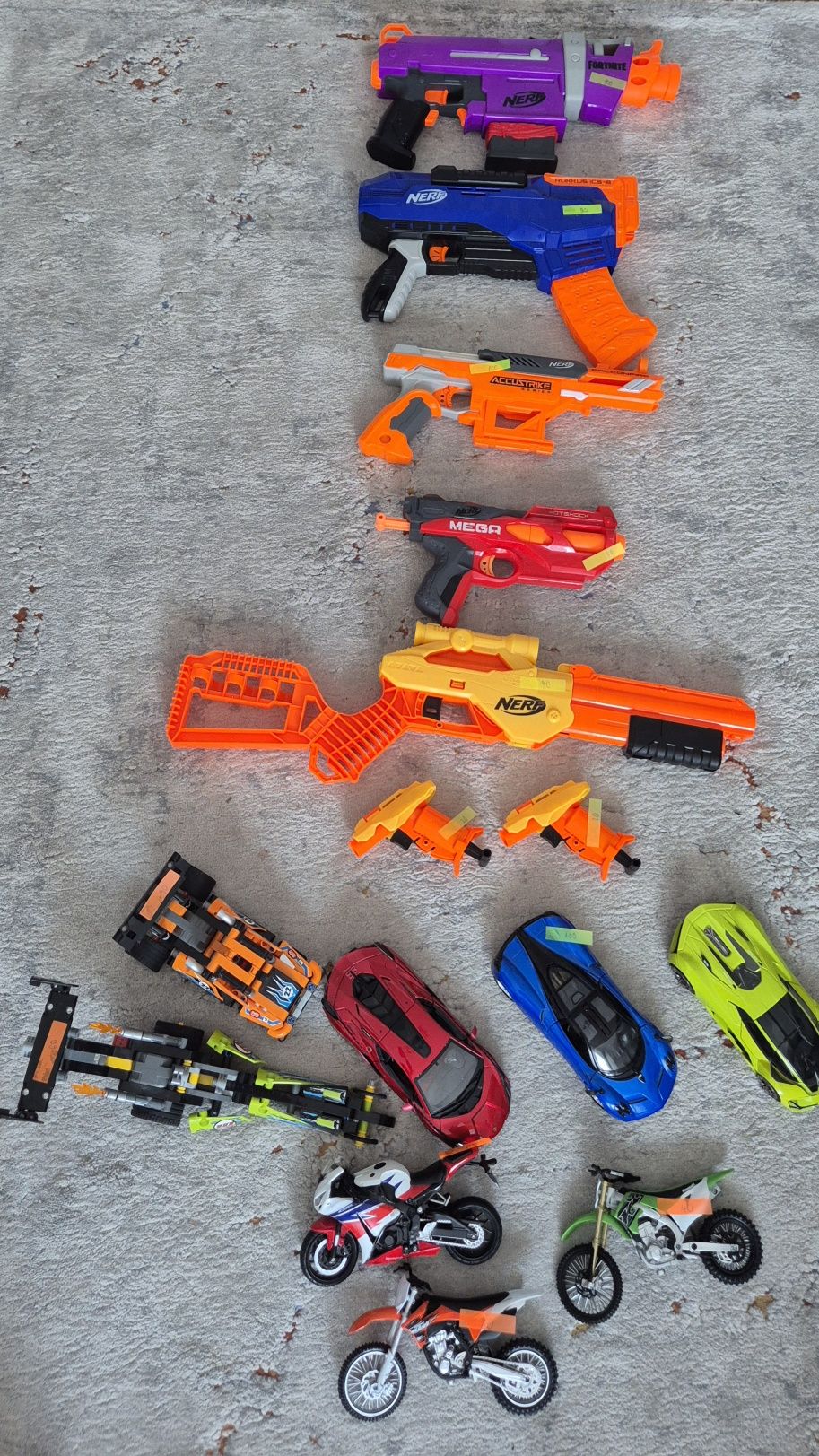Pistol Nerf, machete Lanborghini, Lego Technic, Moto Kawa,KTM, Honda