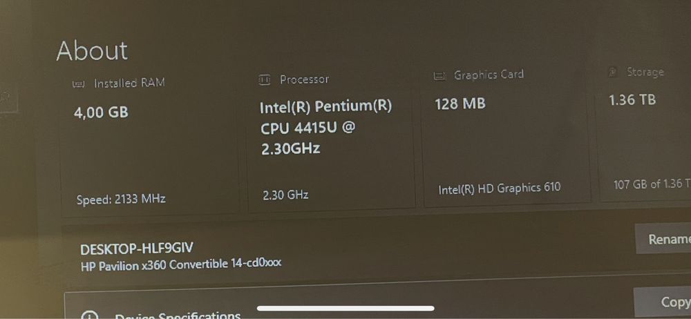 Hp 1,36 TB memorie ecran touchscreen