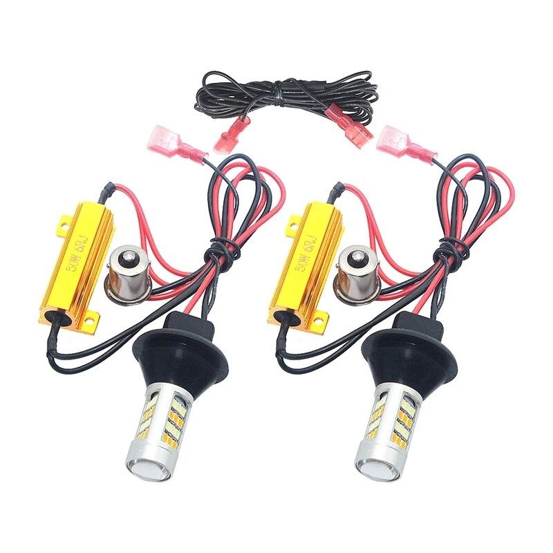 LED DRL Дневни светлини с мигач 42 smd, комплект,bau15s, t20